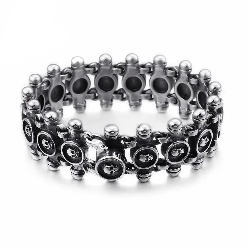 Men’s Stainless Steel Matte Linking Skull Charm Bracelet