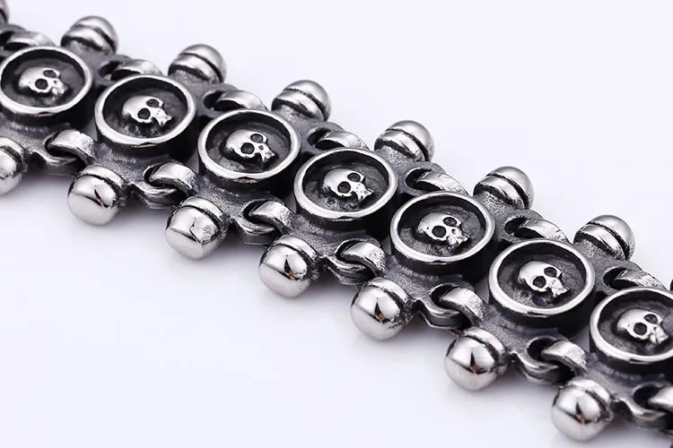 Men’s Stainless Steel Matte Linking Skull Charm Bracelet