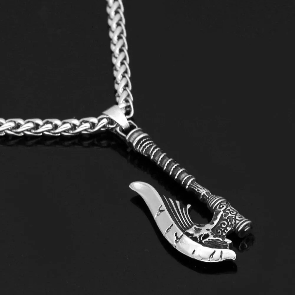 Men's Stainless Steel Nordic Axe Talisman Pendant Necklace