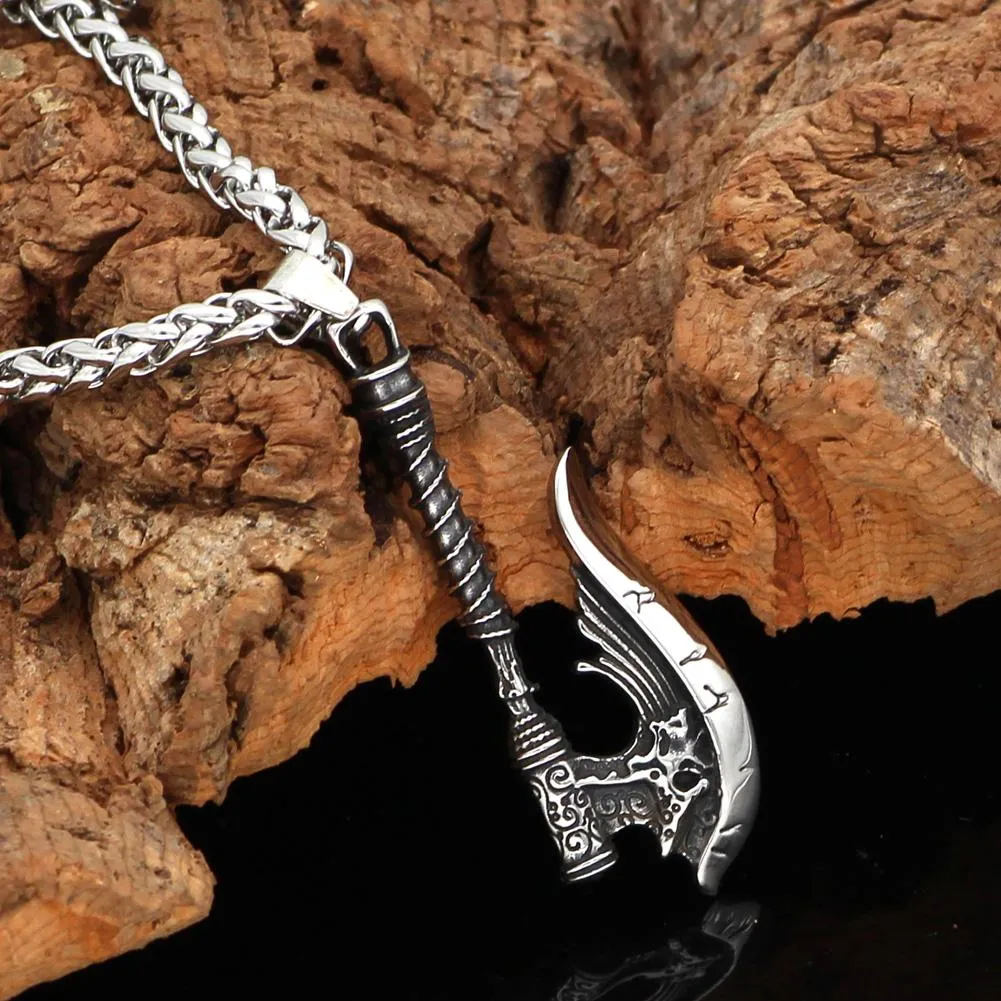 Men's Stainless Steel Nordic Axe Talisman Pendant Necklace