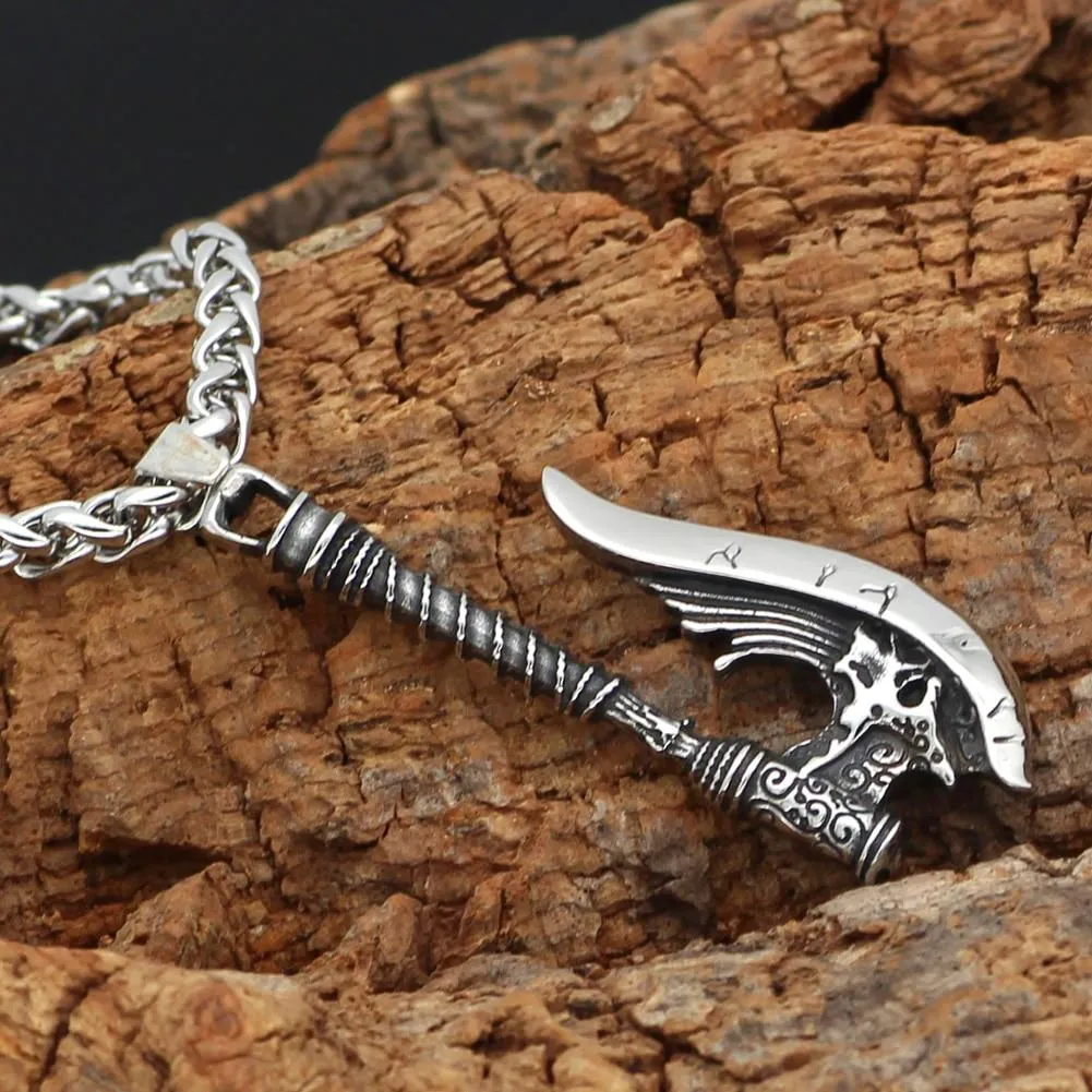 Men's Stainless Steel Nordic Axe Talisman Pendant Necklace