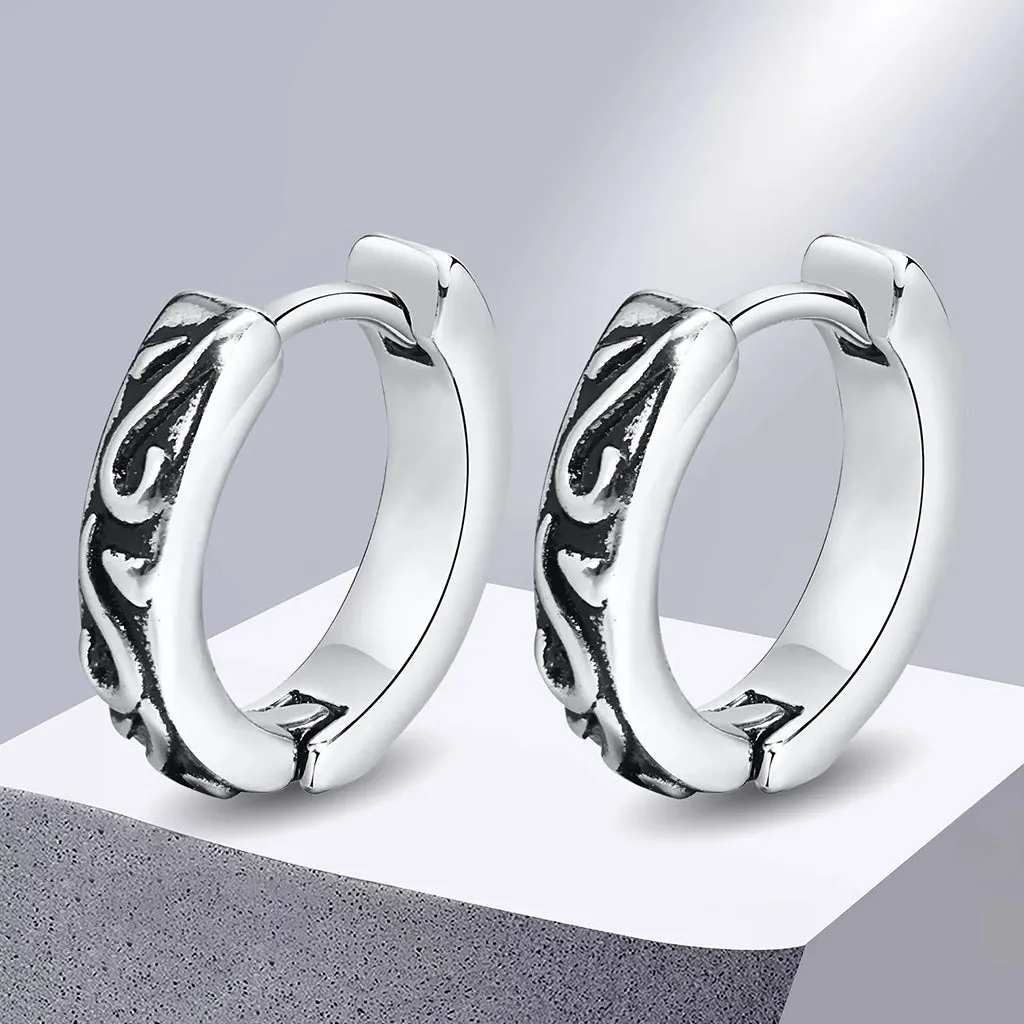 Men's Stainless Steel Stud Hoop Huggie Earrings Silver Tone Black