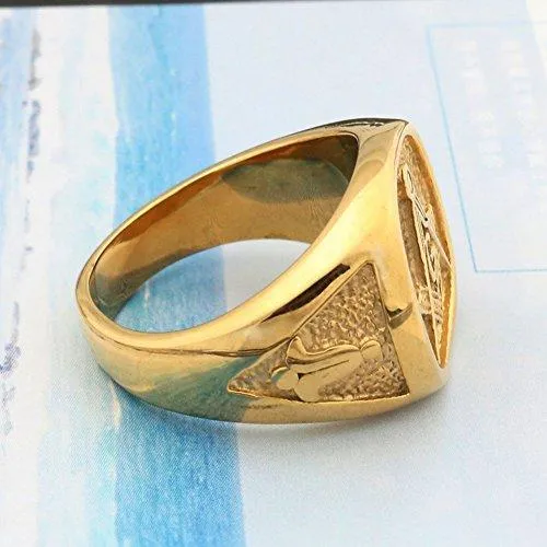 Men's Womens Masonic Ring 18K Gold Plated Freemason Symbol Ring