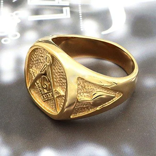 Men's Womens Masonic Ring 18K Gold Plated Freemason Symbol Ring