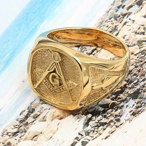 Men's Womens Masonic Ring 18K Gold Plated Freemason Symbol Ring