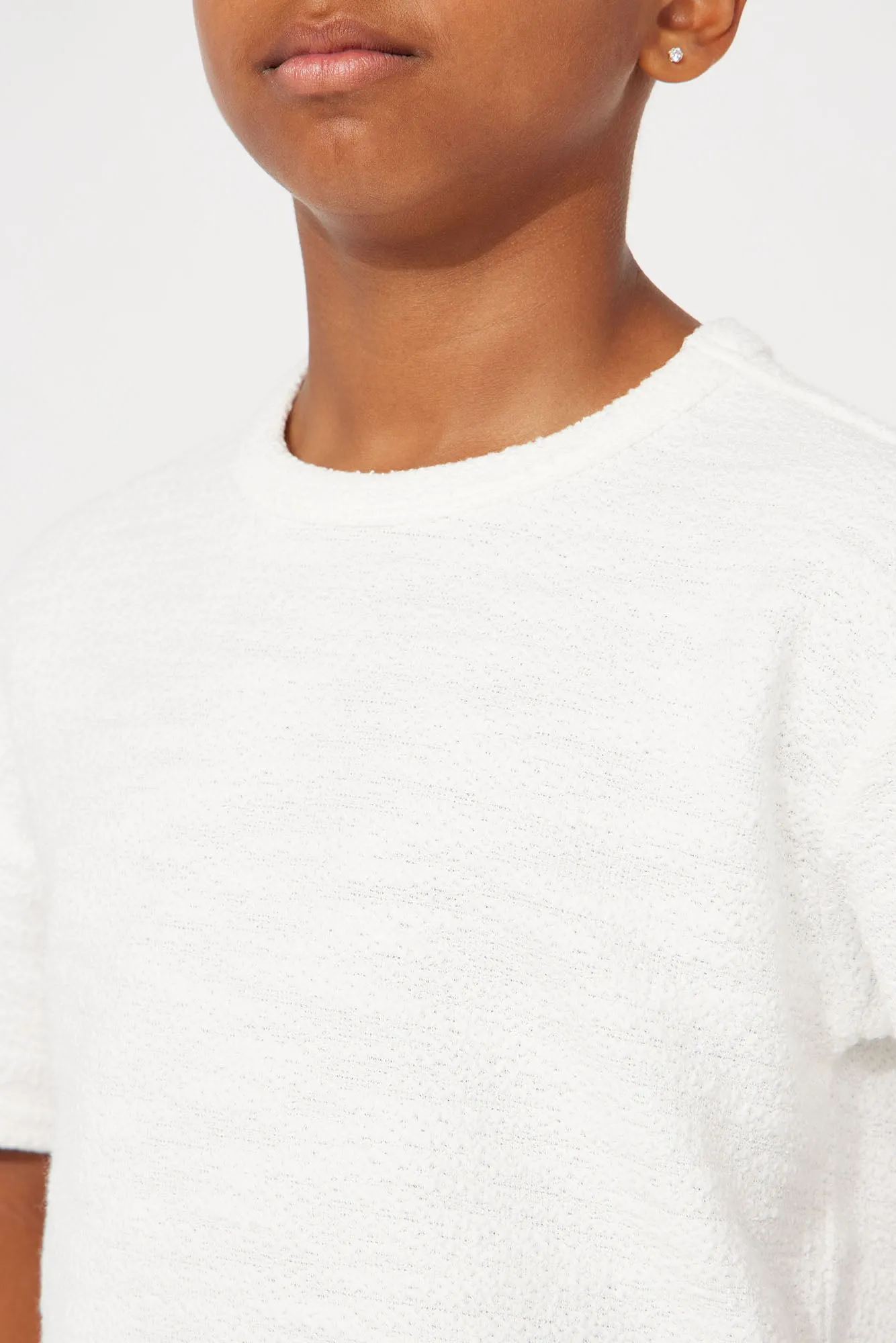 Mini Blaine Textured Scallop Short Sleeve Tee - White