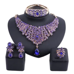 Moroccan Style Crystal and Rhinestone Necklace, Bracelet, Earrings & Ring Wedding Jewelry Set