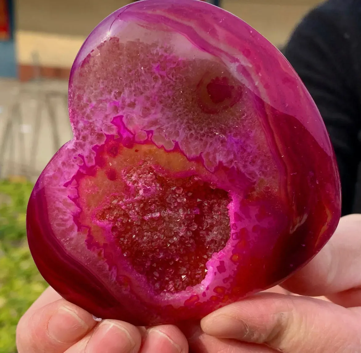 Natural agate crystal Heart Druzy