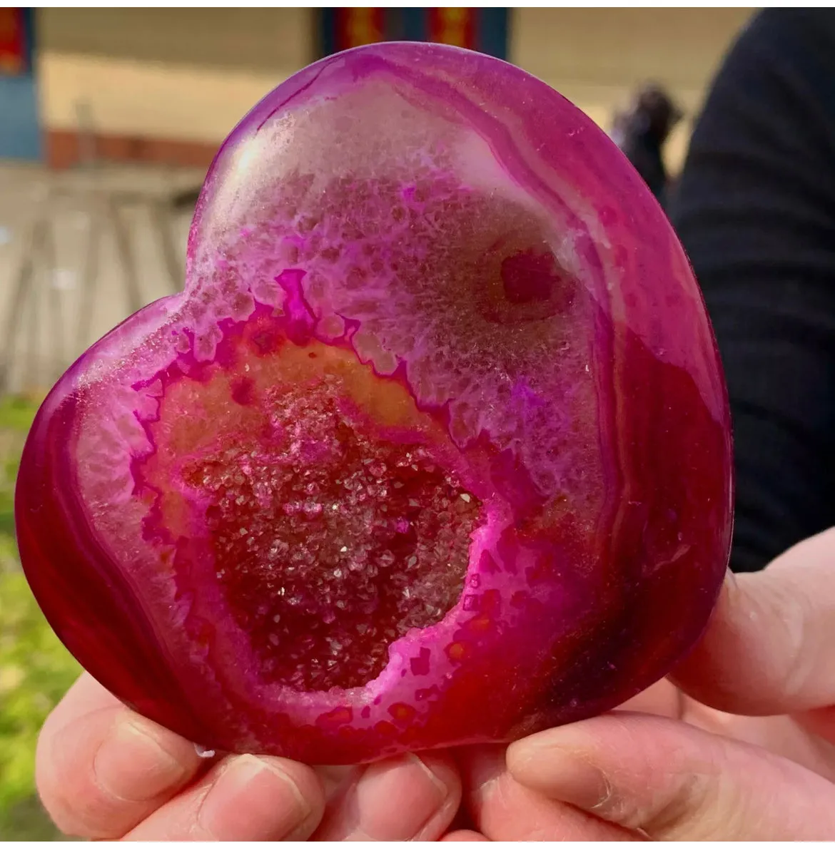 Natural agate crystal Heart Druzy