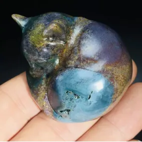 Natural Ocean Jasper gemstone Sleeping Kitty Cat