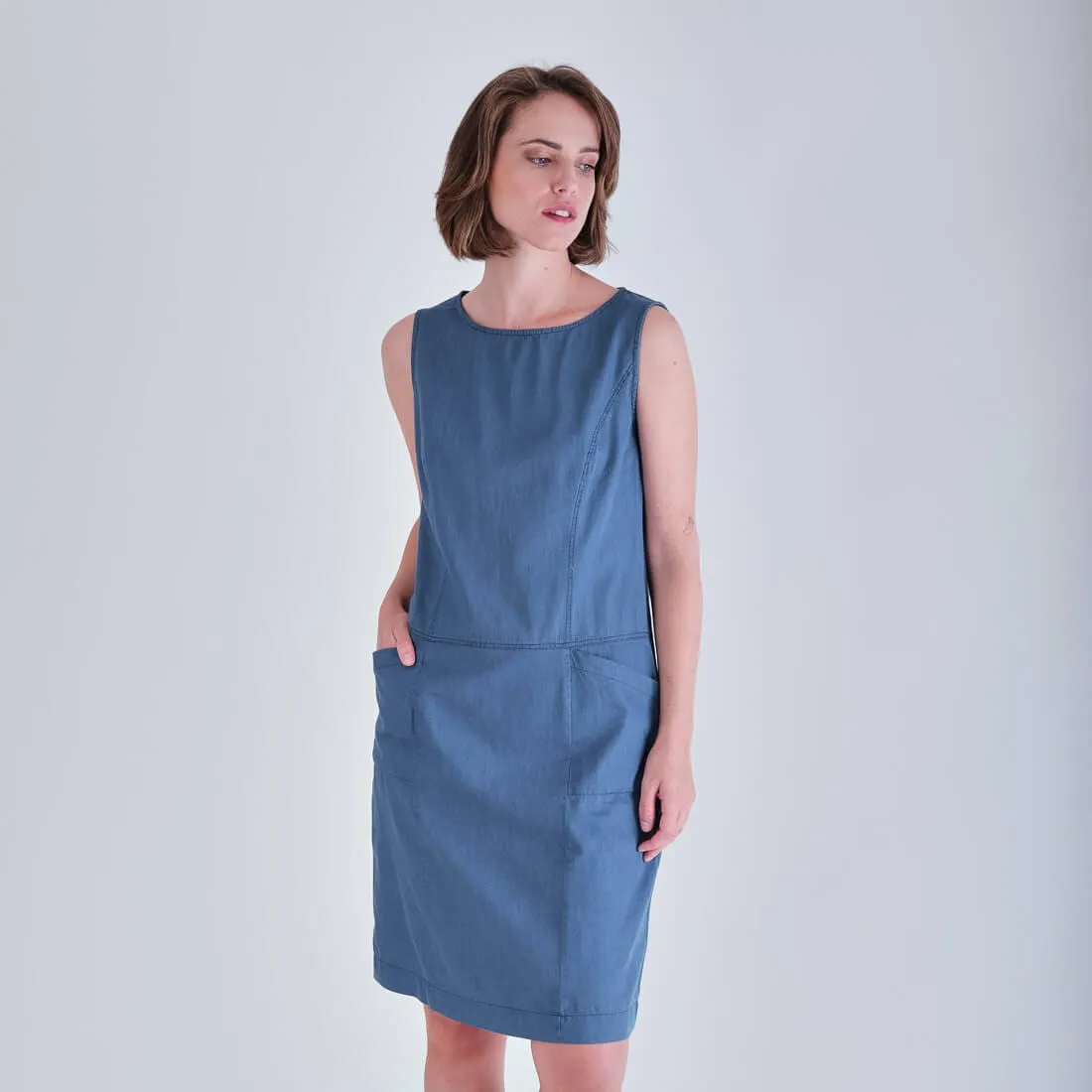 Nina Cotton Pinafore Dress | Denim