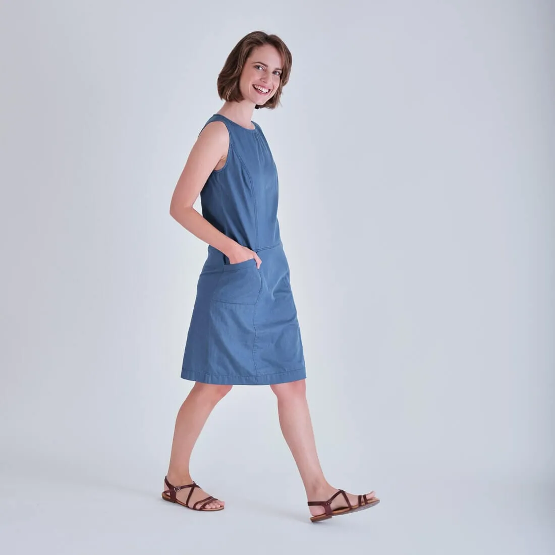 Nina Cotton Pinafore Dress | Denim