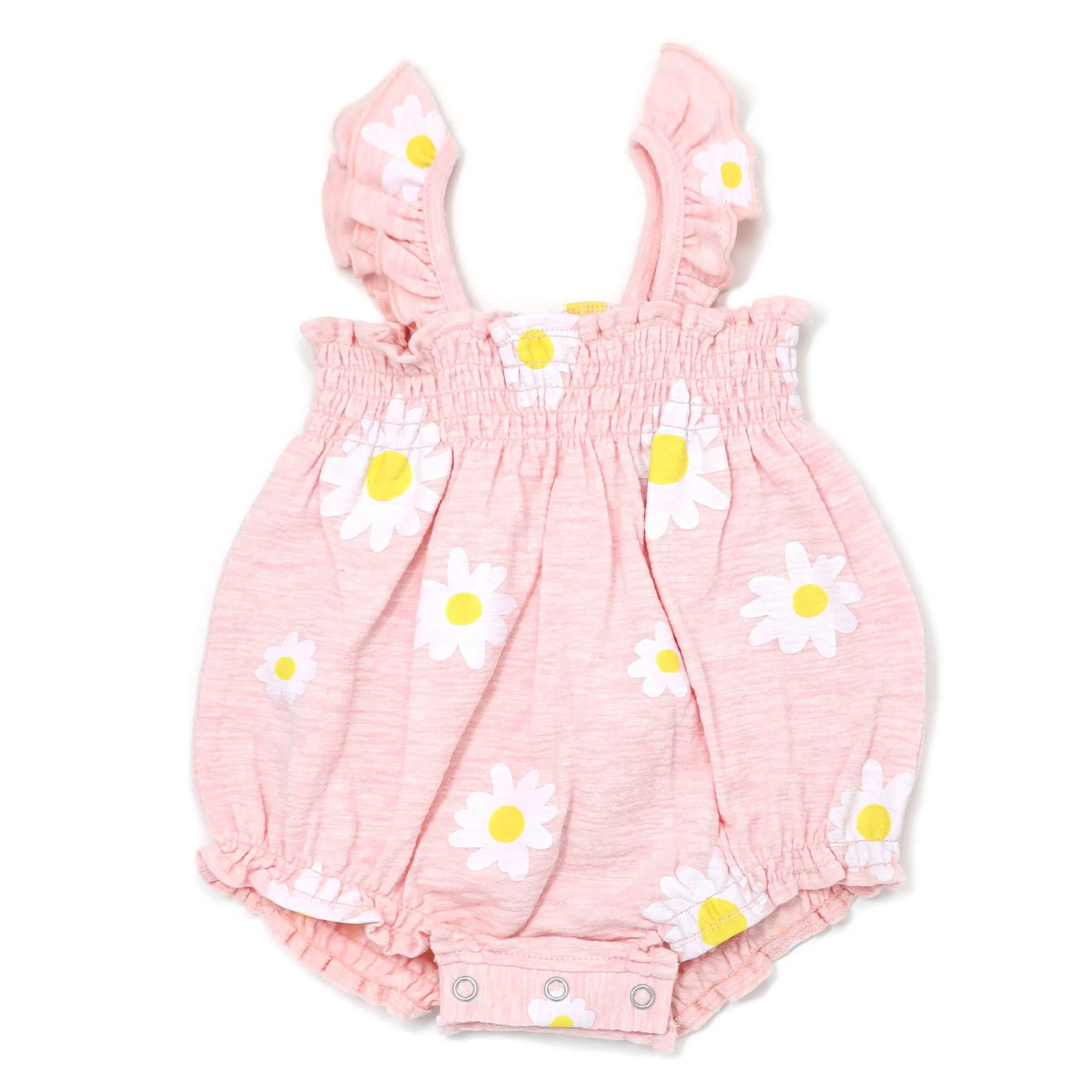 oh baby! Gidget Romper - White Daisy Print - Pale Pink Heather