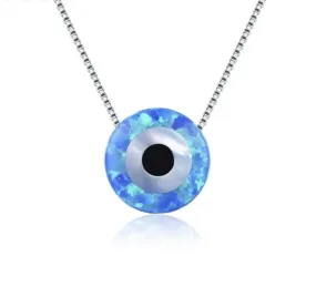 Opal Lucky Hamsa Evil Eye 925 Sterling Silver Pendant Necklace