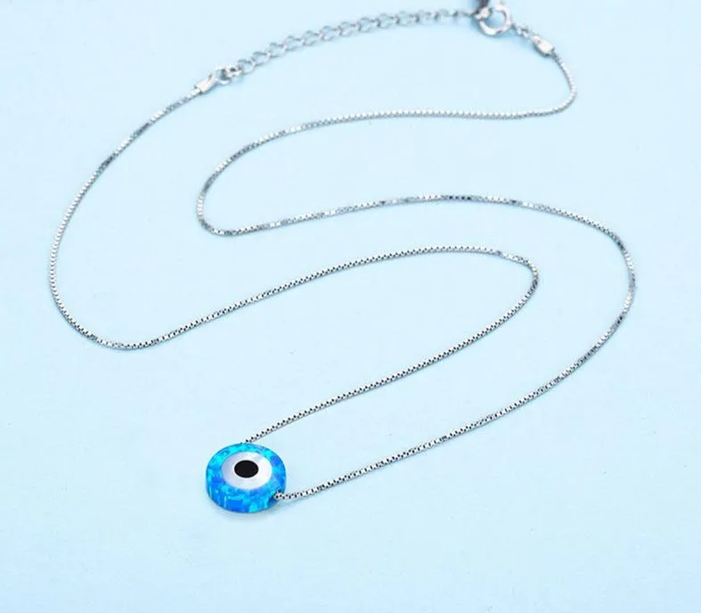 Opal Lucky Hamsa Evil Eye 925 Sterling Silver Pendant Necklace