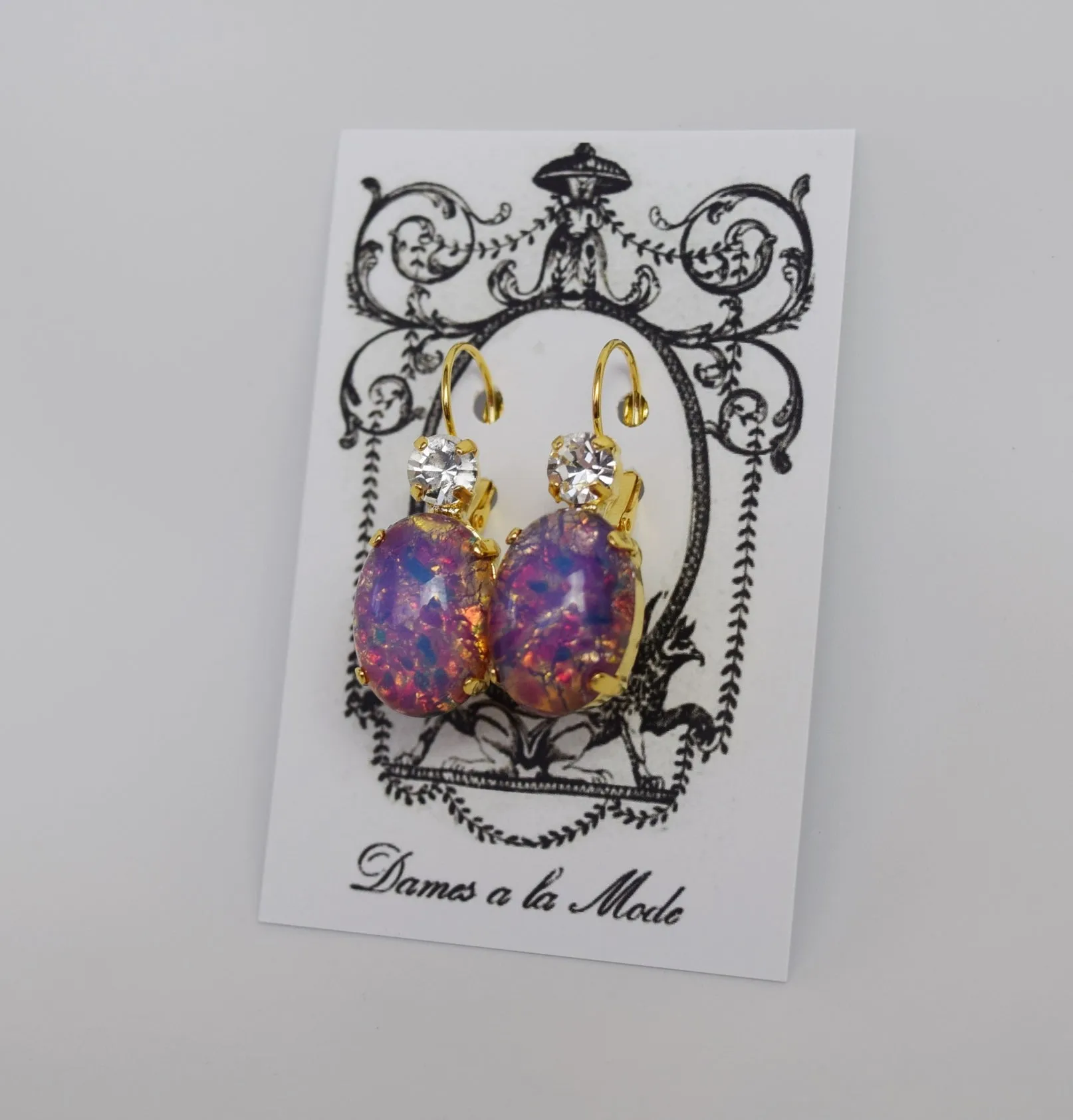 Opaline 2-Stone Crystal Earrings - Large Oval