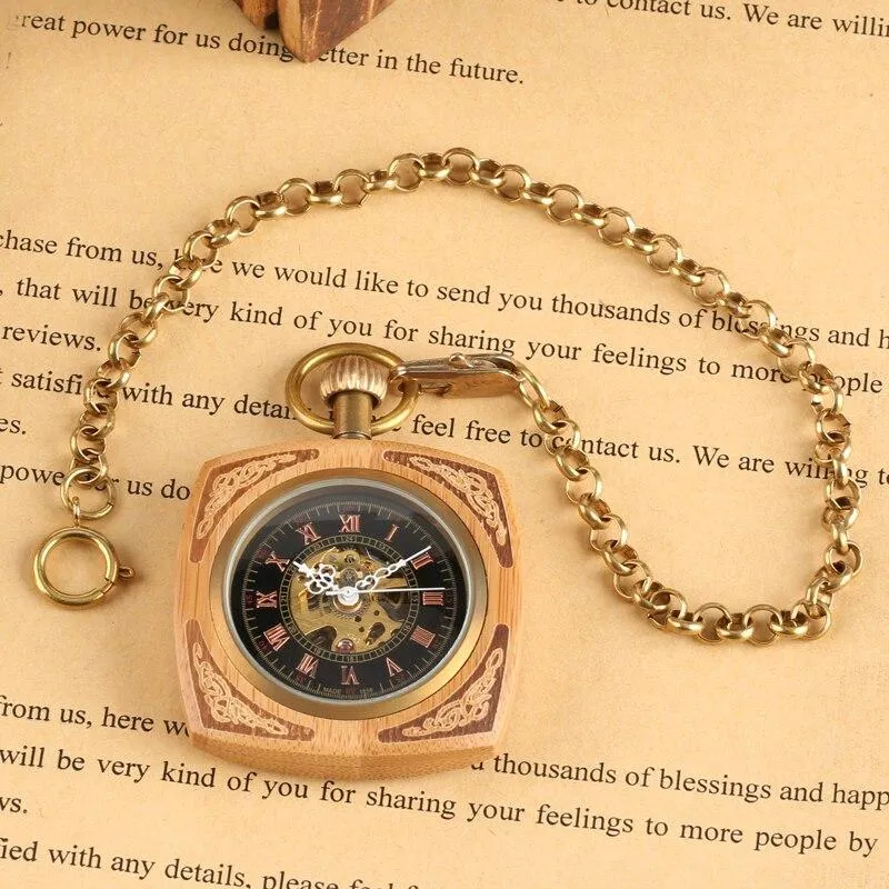 Open Face Pocket Watch in a Square Wooden Frame