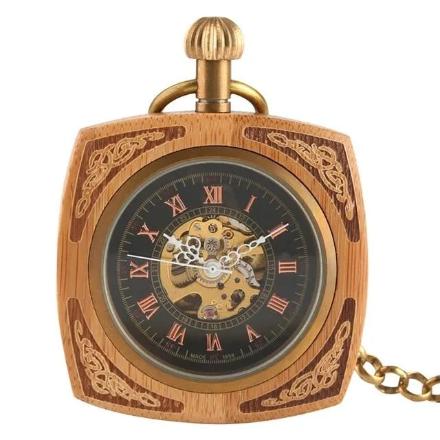 Open Face Pocket Watch in a Square Wooden Frame