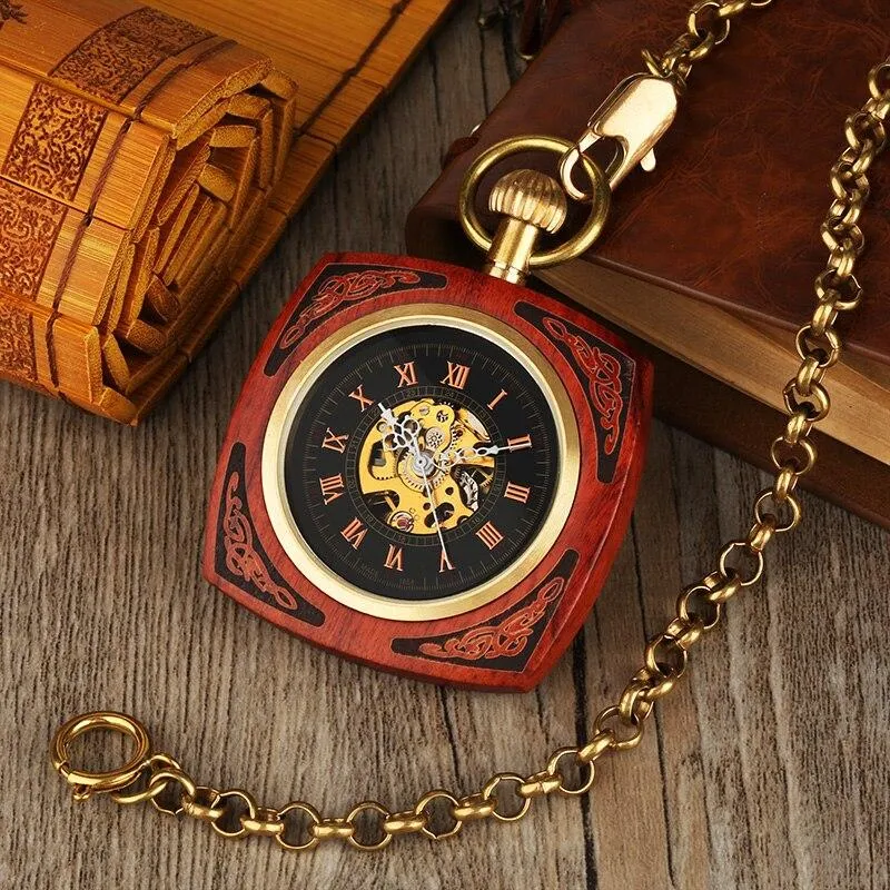 Open Face Pocket Watch in a Square Wooden Frame