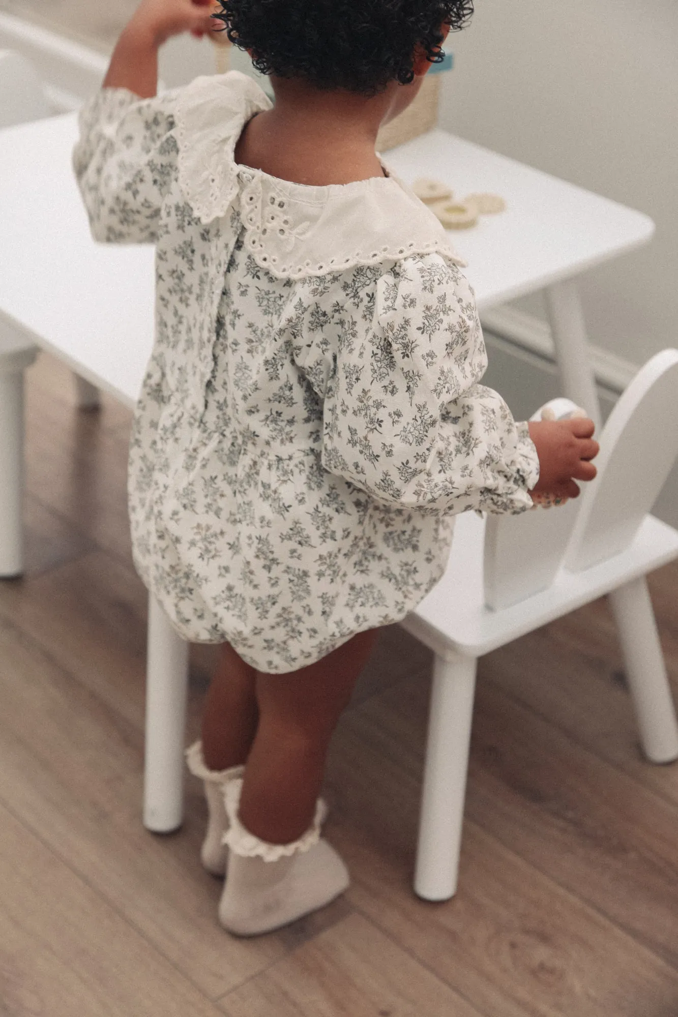 Oversized Cream Embroidered Collar & Floral Romper