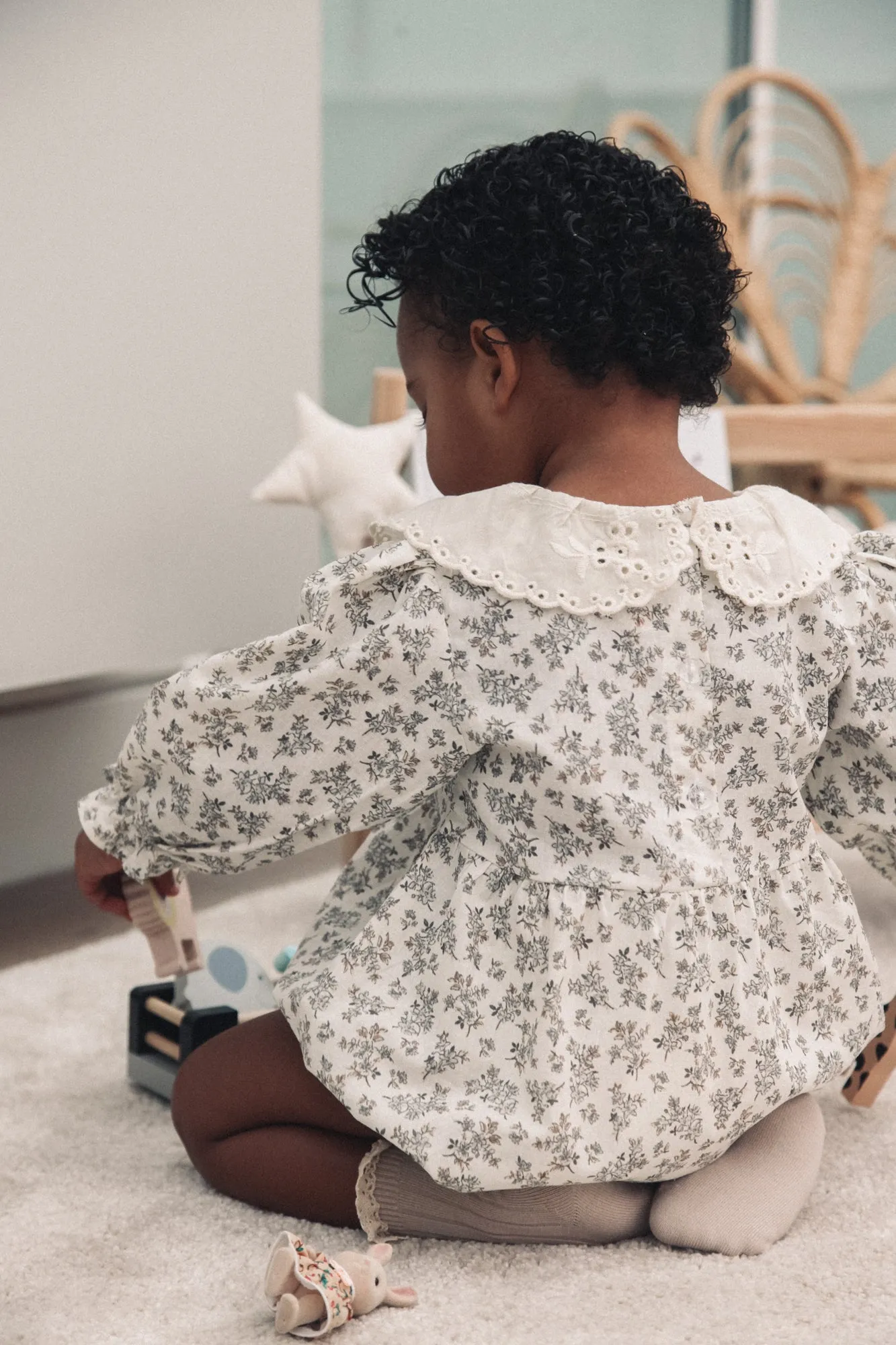 Oversized Cream Embroidered Collar & Floral Romper