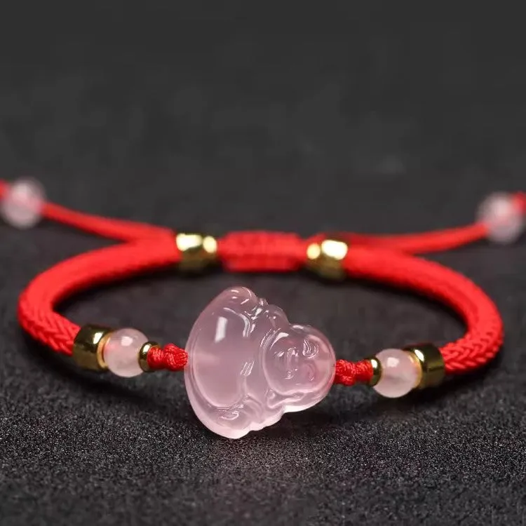 Pink Crystal Laughing Buddha String Bracelet