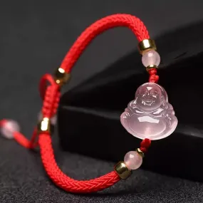 Pink Crystal Laughing Buddha String Bracelet