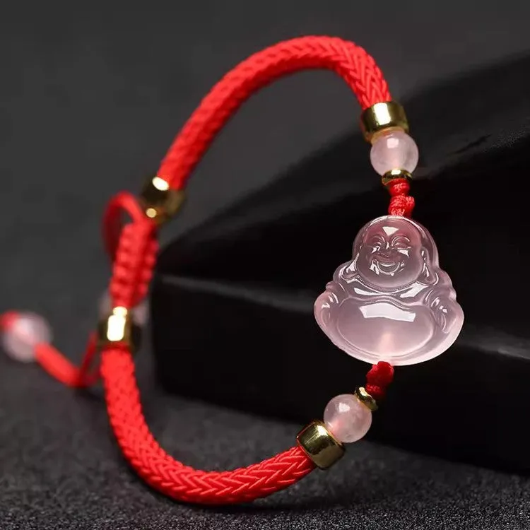 Pink Crystal Laughing Buddha String Bracelet