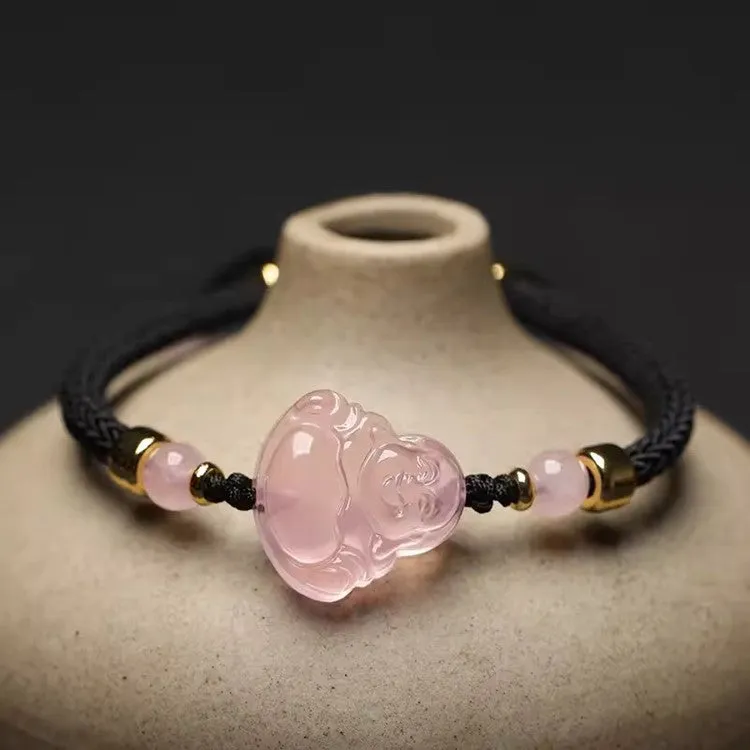 Pink Crystal Laughing Buddha String Bracelet