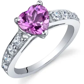 Pink Sapphire Heart Shape Sterling Silver Ring Size 6