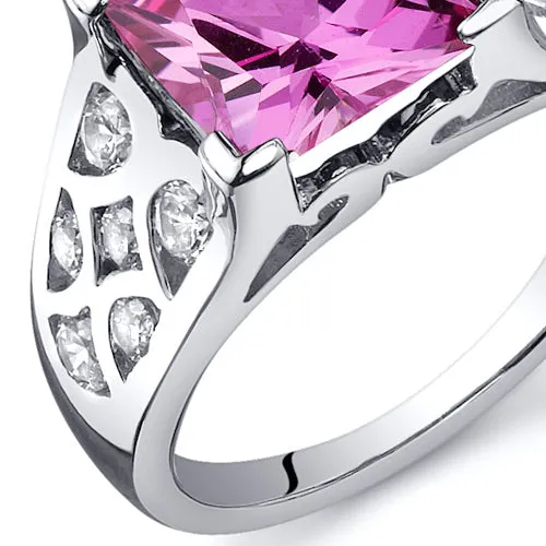 Pink Sapphire Princess Cut Sterling Silver Ring Size 5