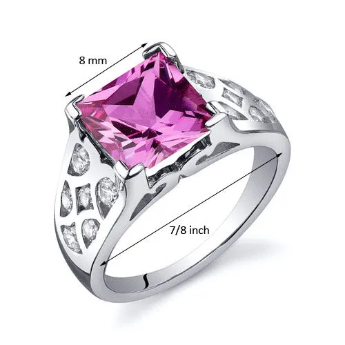 Pink Sapphire Princess Cut Sterling Silver Ring Size 5