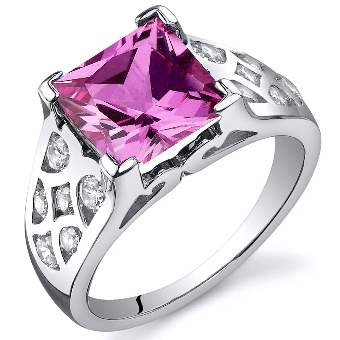 Pink Sapphire Princess Cut Sterling Silver Ring Size 5