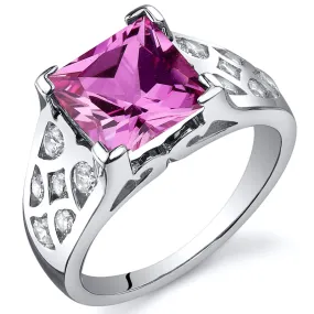 Pink Sapphire Princess Cut Sterling Silver Ring Size 5