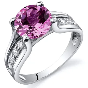 Pink Sapphire Solitaire Ring Sterling Silver 2.75 Carats Size 7