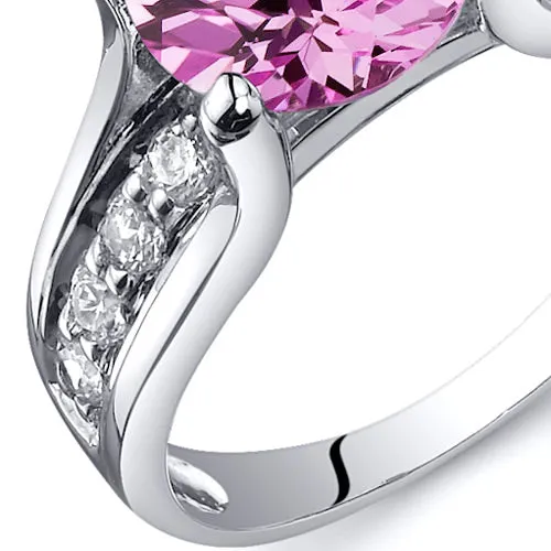 Pink Sapphire Solitaire Ring Sterling Silver 2.75 Carats Size 7