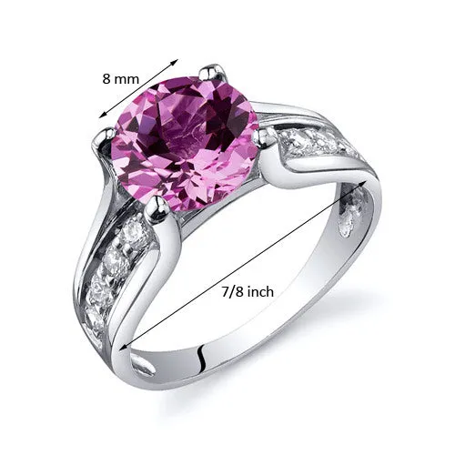 Pink Sapphire Solitaire Ring Sterling Silver 2.75 Carats Size 7