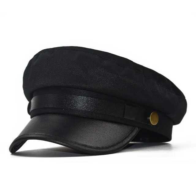 Polyurethane Leather Octagonal Hat with Large Buttons