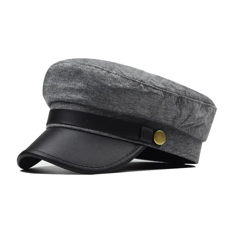 Polyurethane Leather Octagonal Hat with Large Buttons