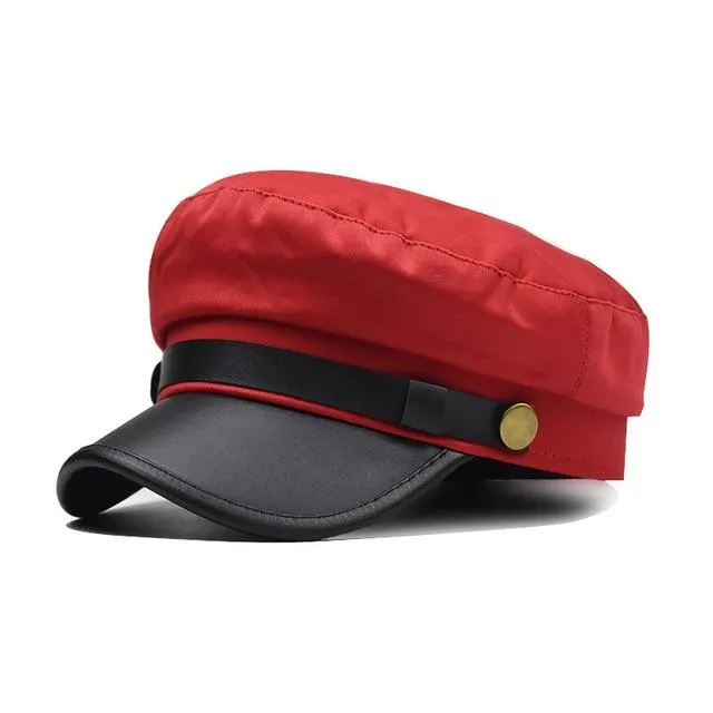 Polyurethane Leather Octagonal Hat with Large Buttons