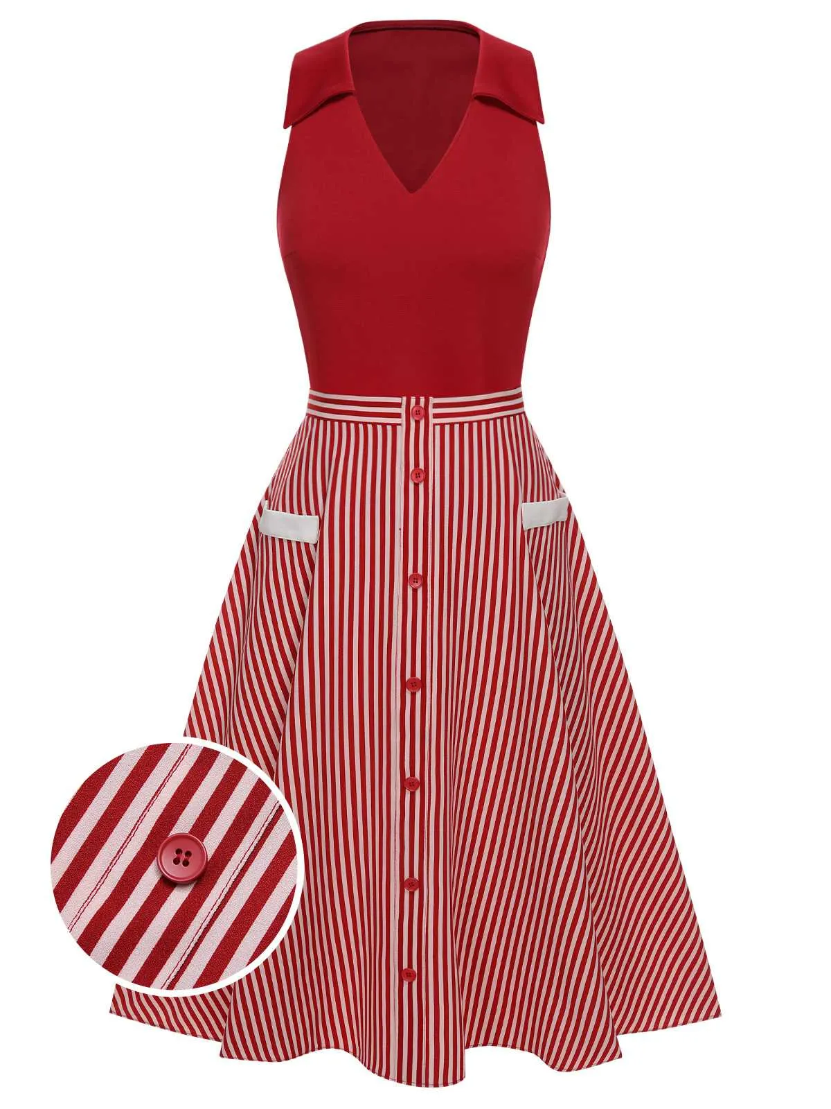 [Pre-Sale] 2PCS Red 1940s Lapel Top & Stripes Skirt