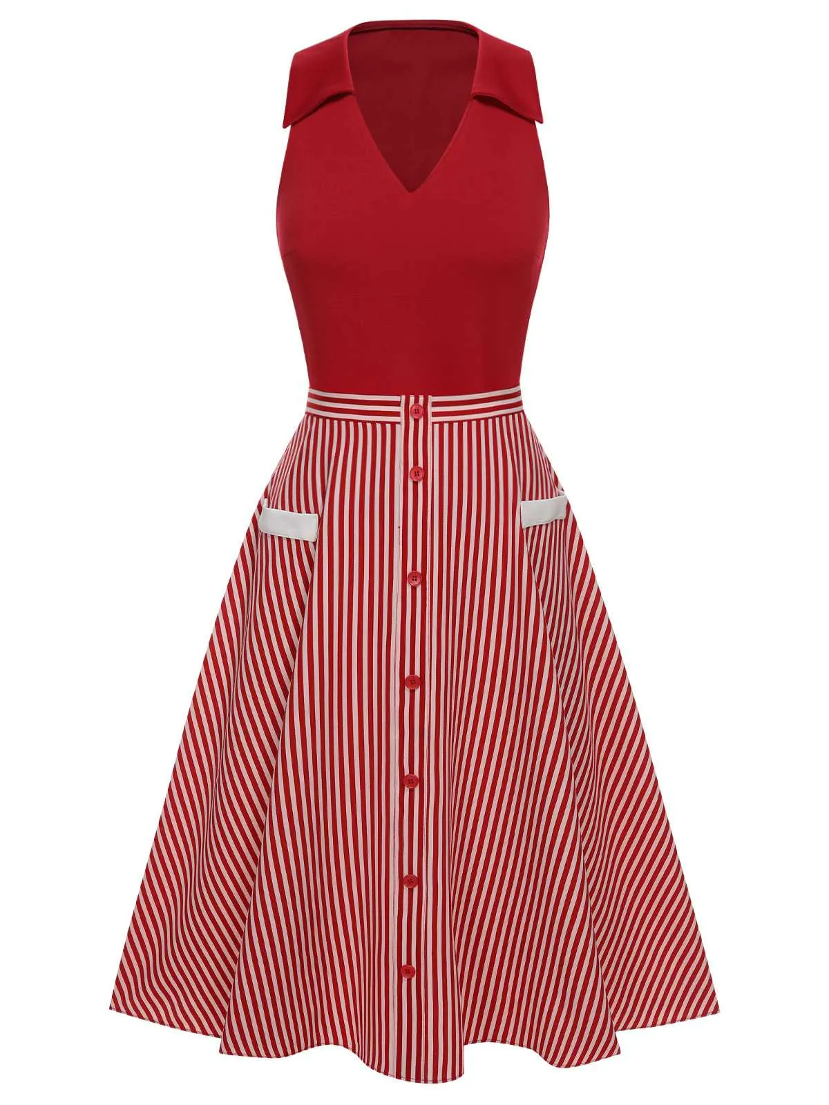 [Pre-Sale] 2PCS Red 1940s Lapel Top & Stripes Skirt