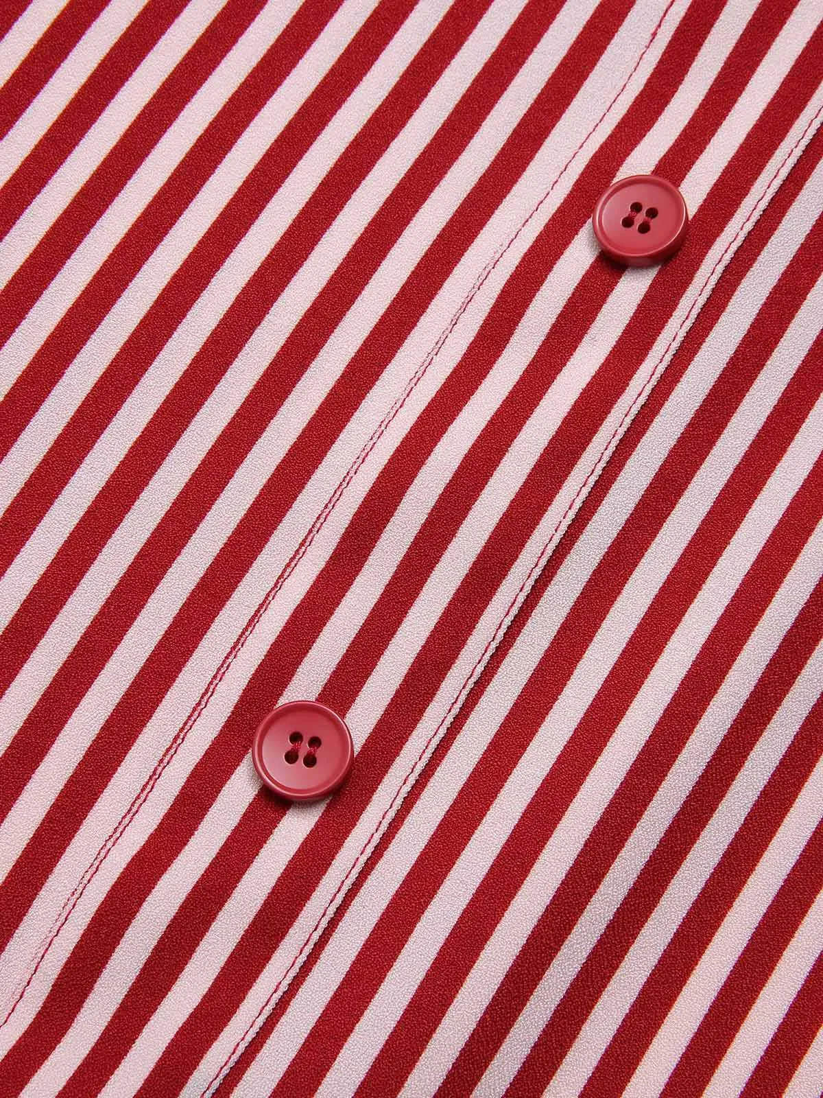 [Pre-Sale] 2PCS Red 1940s Lapel Top & Stripes Skirt