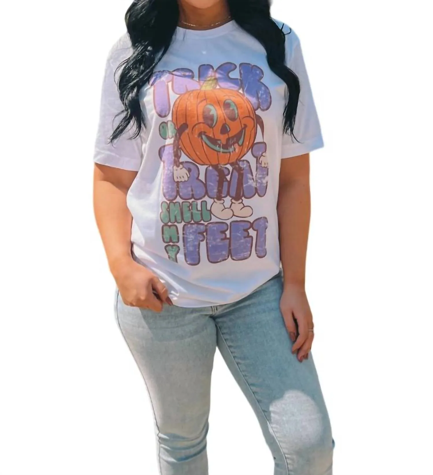 "trick Or Treat Smell My Feet" Graphic Tee In White