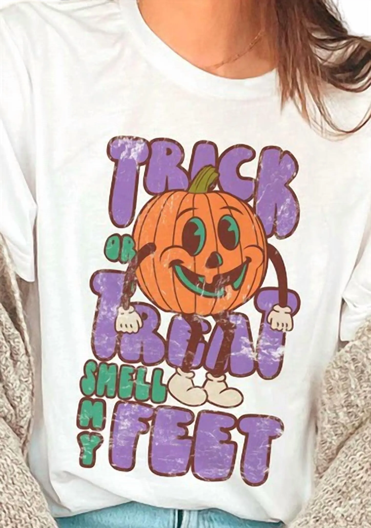 "trick Or Treat Smell My Feet" Graphic Tee In White