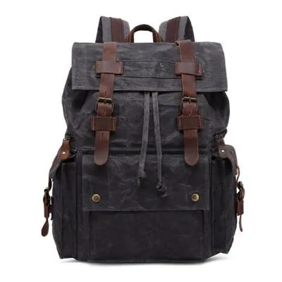 Retro Canvas Leather Waterproof Backpack 20 Litre