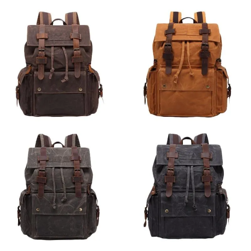 Retro Canvas Leather Waterproof Backpack 20 Litre