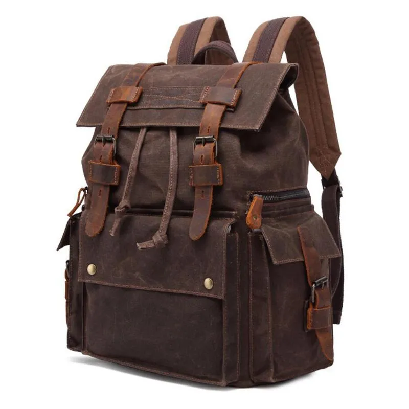 Retro Canvas Leather Waterproof Backpack 20 Litre