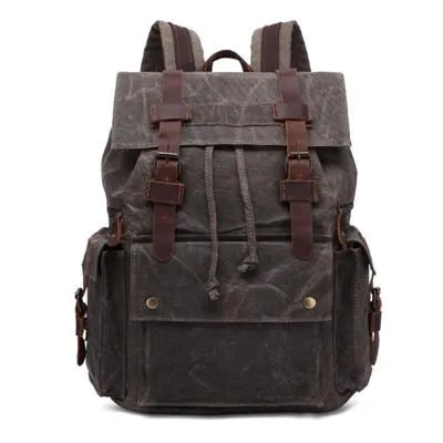 Retro Canvas Leather Waterproof Backpack 20 Litre