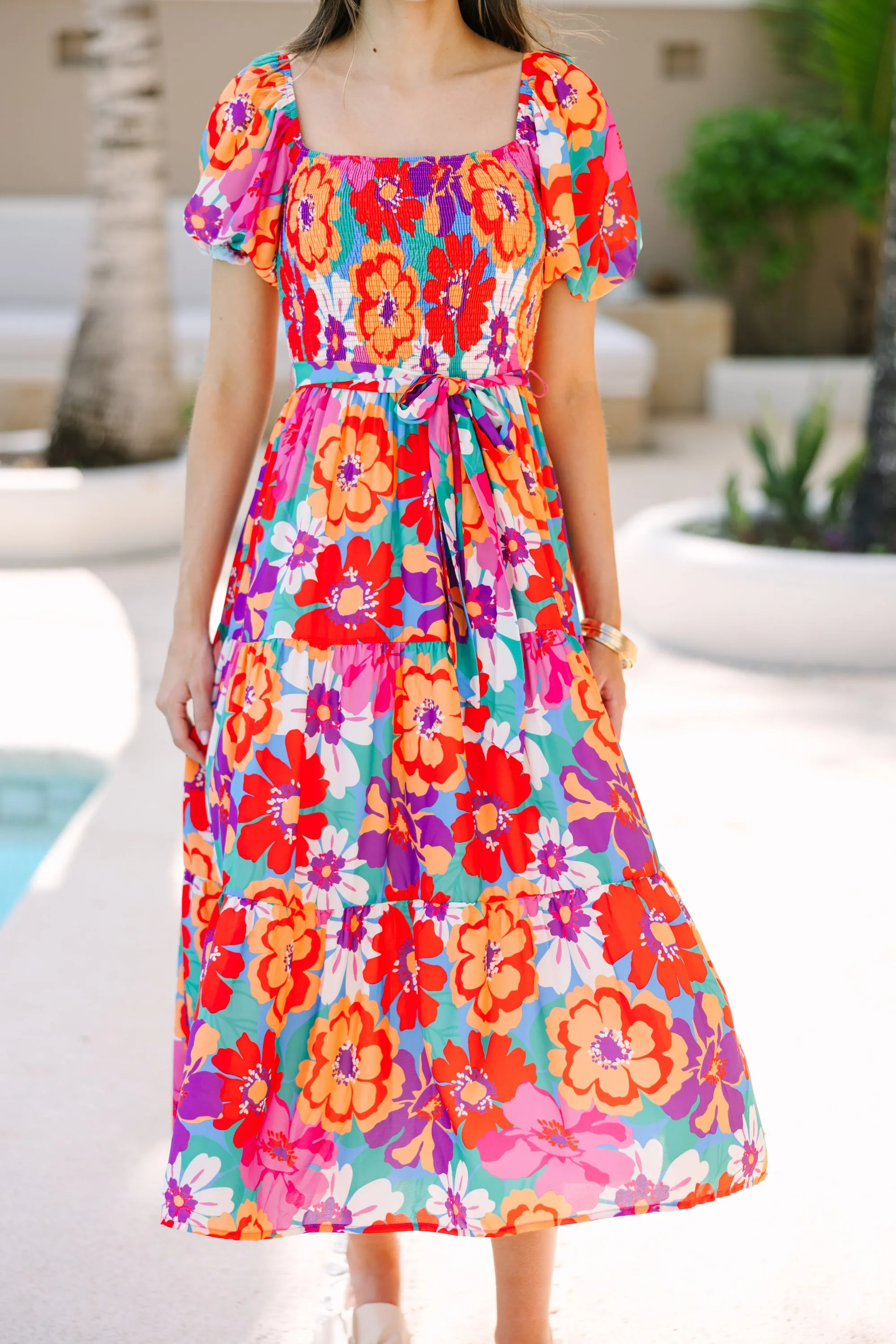 Return To Me Magenta Floral Midi Dress